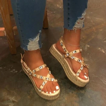 

Summer Beach Bling Crystal Rome Ladies Sandals Rhinestone Platform Cutouts Wedges Women Sandals Shoes Woman