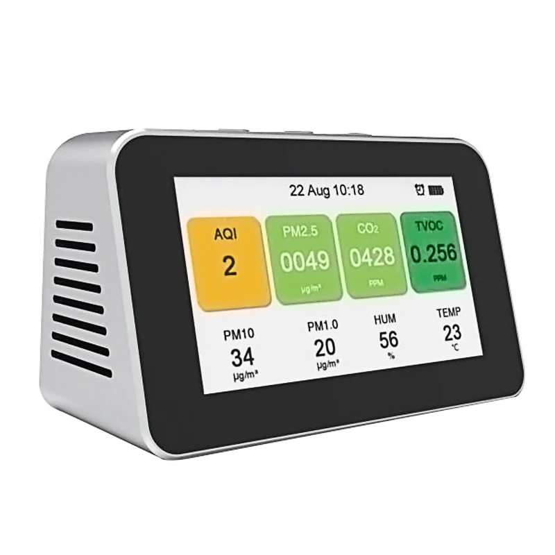 

Portable Digital CO2 Meter Air Monitor Handheld PM2.5 Carbon Dioxide Detector HCHO TVOC Temperature Sensor Air Quality Analyzer