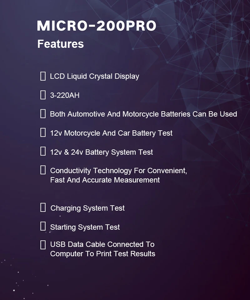 MICRO-200 PRO автомобильный аккумулятор тестер 12 В 24 в многоязычный цифровой AGM EFB гель Автомобильная нагрузка батарея система анализатор для автомобиля мото