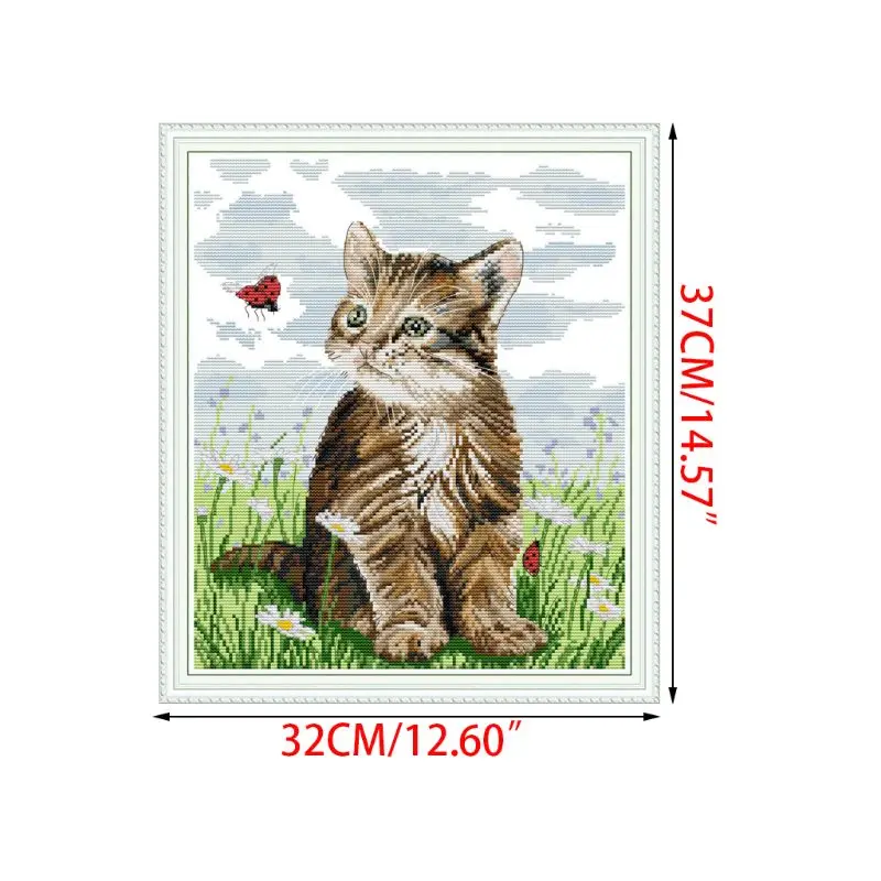 Котенок Божья коровка Сделай Сам Рукоделие Счетный 14CT Печатный Вышивка крестом комплект с вышивкой украшение дома 72XF