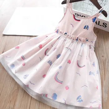

Girls' Striped Rainbow Printing Dress 2020 Spring Children's Wear Wholesale