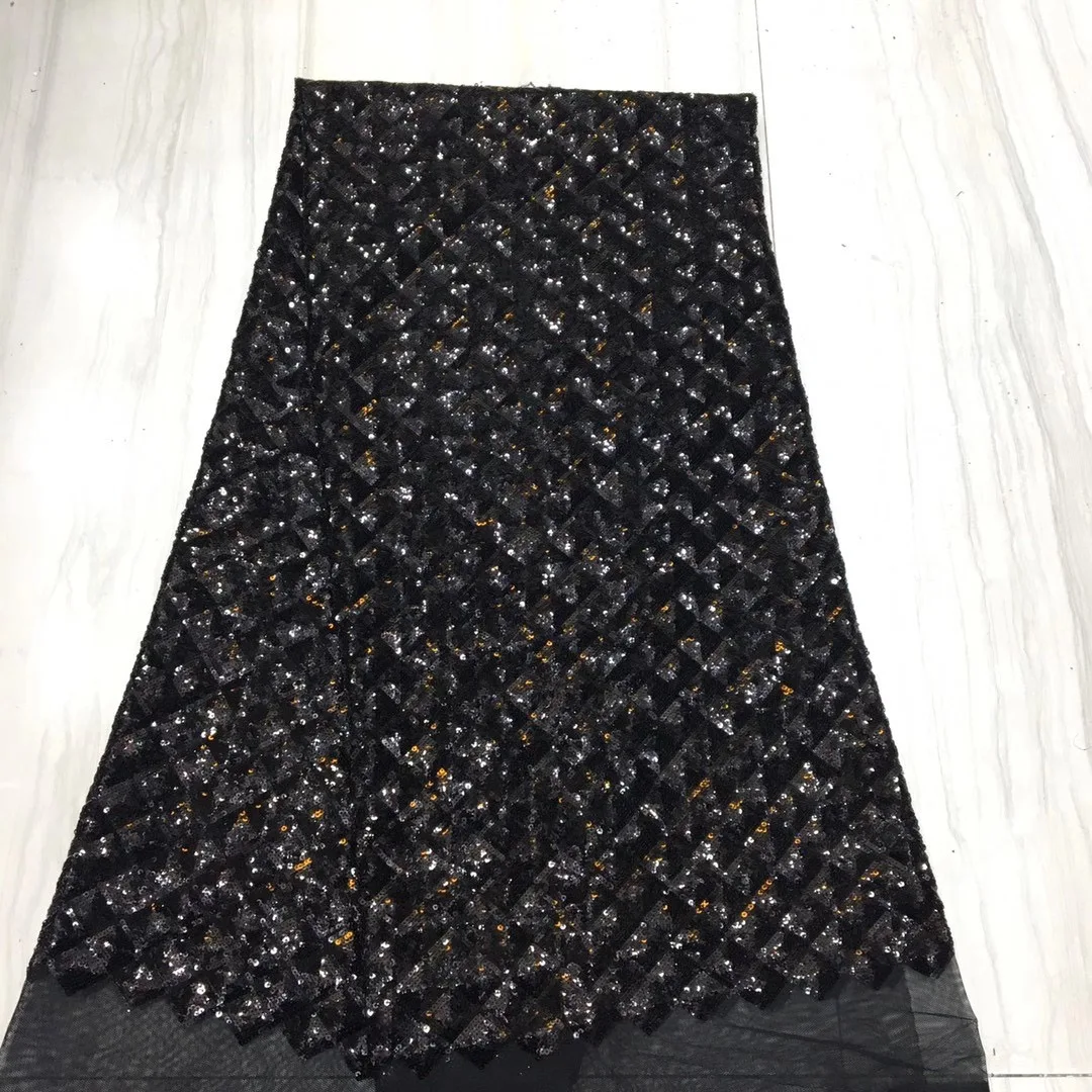 

Black high quality 2021 African sequined lace fabric net yarn sequence lace fabric wedding dress sewing fabric XX4571