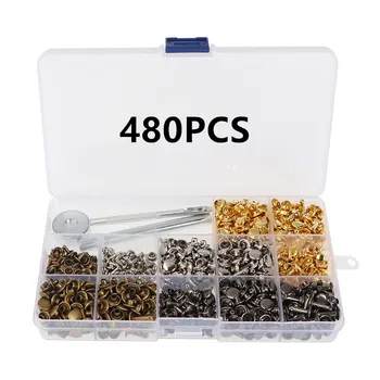 

480PCS Mental Multi-size Leather Double Cap Rivets Tubular Metal Studs Fixing Tool Kits DIY Handcraft Craft Screw For Clothes