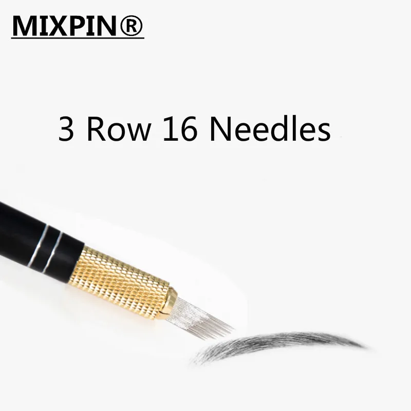 

50pcs Sterilized 3 Row 16 Needles Permanent Eyebrow Tattoo Microblading Needle Blade For 3D Embroidery Manual Tattoo Pen Machine