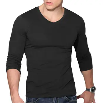 

New 2020 Men's Casual V Neck Long Sleeve T-Shirt Fashion Slim Fit Casual Solid Color Basic Tee Shirts