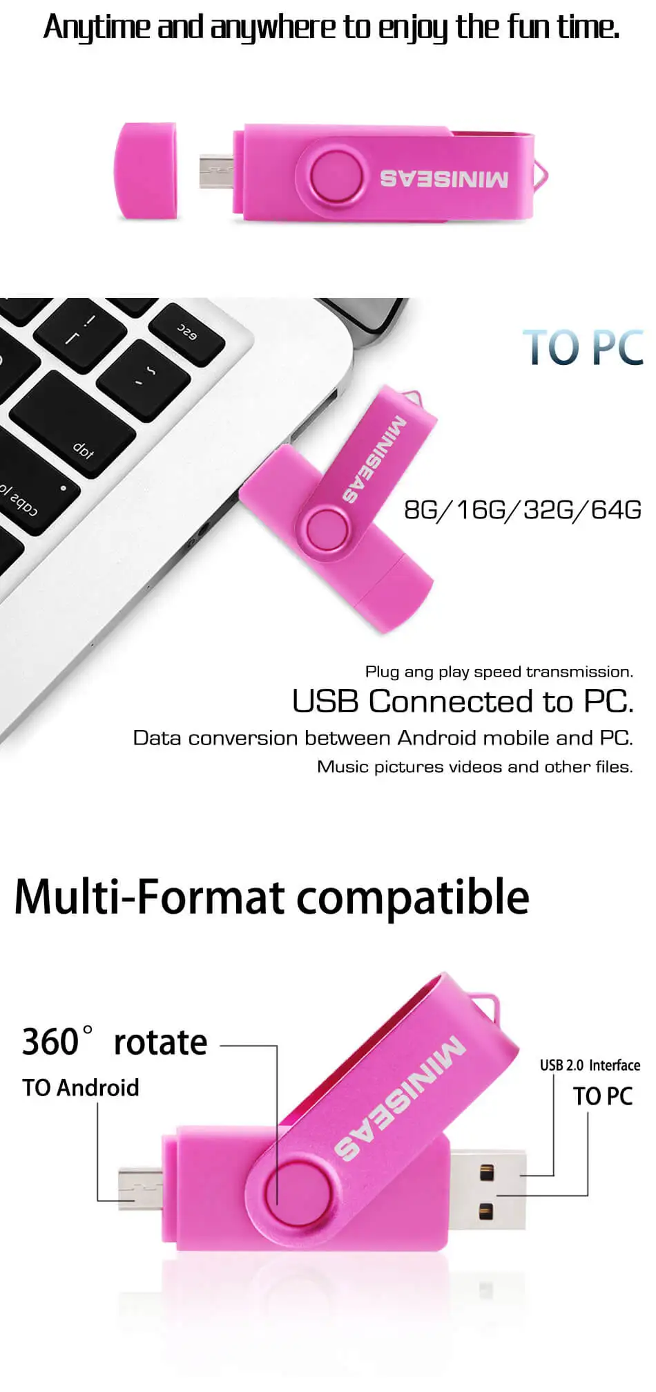 Miniseas USB Flash Drive портативный флэш-накопитель 64 Гб флешки 8 gb внешних накопителей micro usb memory stick Flash Drive смартфон