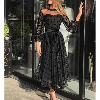 

Evening Party Vintage Casual Beach Sundress Black Dress Women Dot Printed Evening Party Vintage Casual Pool Club Black Dress