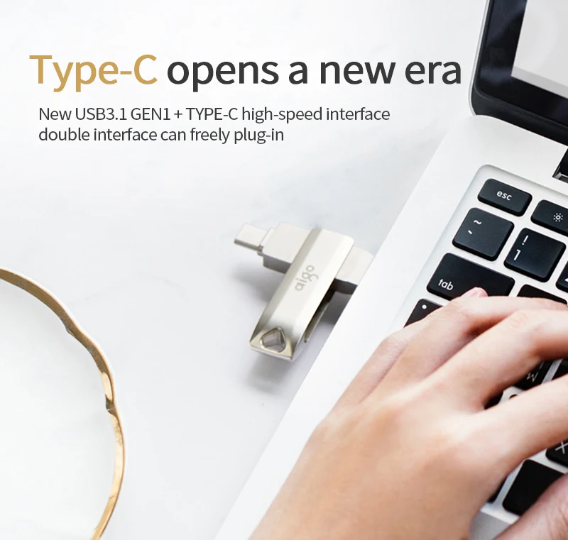 Aigo usb 3,1 OTG флеш-накопитель для Android высокоскоростной Флэш-Накопитель 360 ° Вращающийся Кабель с разъемом типа C usb stick 32 Гб металлический флэш-накопитель usb
