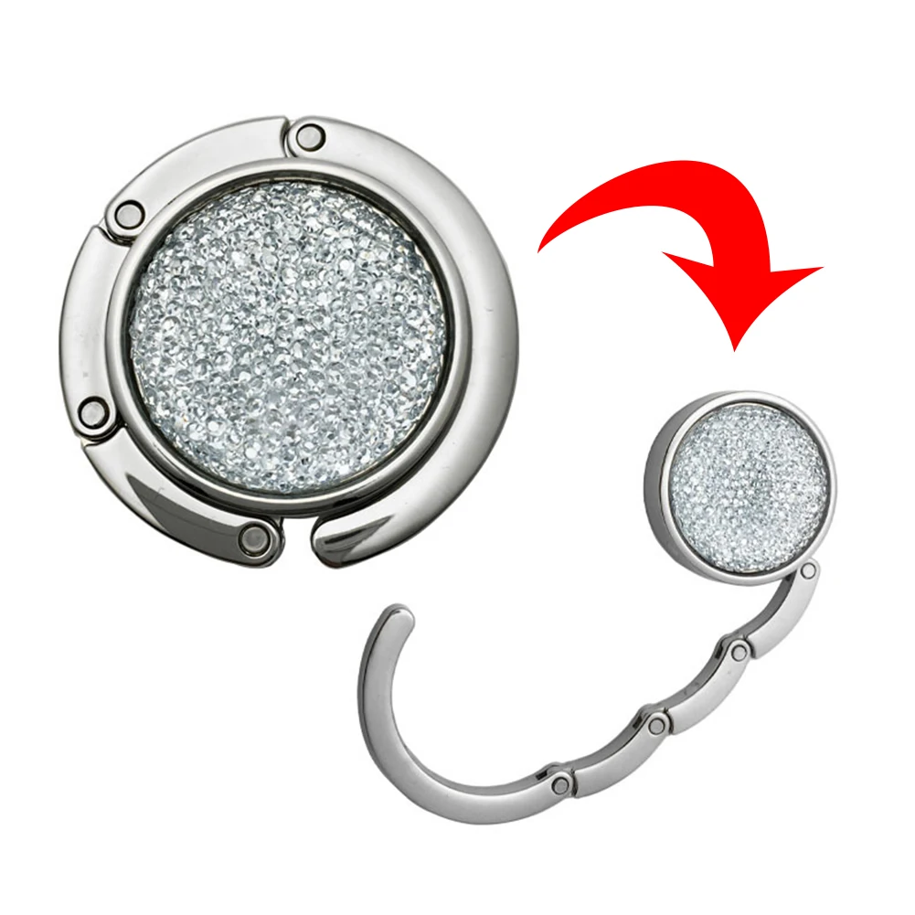 

Bag Hanger Purse Folding Durable Gift Practical Zinc Alloy Rhinestone Hook Glitter Anti Slip Portable Table Round