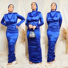 

FAKUNTN Satin Like Muslim Dress Dubai Abaya for Women Long Sleeve Hijab Dresses Party Gown Islam Musulman Turkey Robe