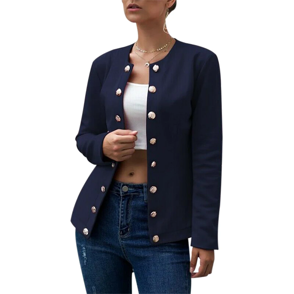 Litthing винтажные женские блейзеры двубортный офисный Женский костюм куртка повседневная однотонная куртка с длинными рукавами Женская Осенняя уличная - Цвет: navy blue