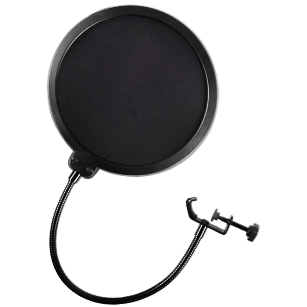 

6 inch Microphone Mic Round Shape Wind Pop Filter Mask Shield with Stand Clip for Studio (Black Filter)