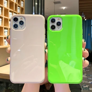 

LOVECOM Fluorescent Green Solid Color Phone Case For iPhone 11 Pro Max XR X XS Max 7 8 Plus Case Soft TPU Glossy Phone Cover Bag