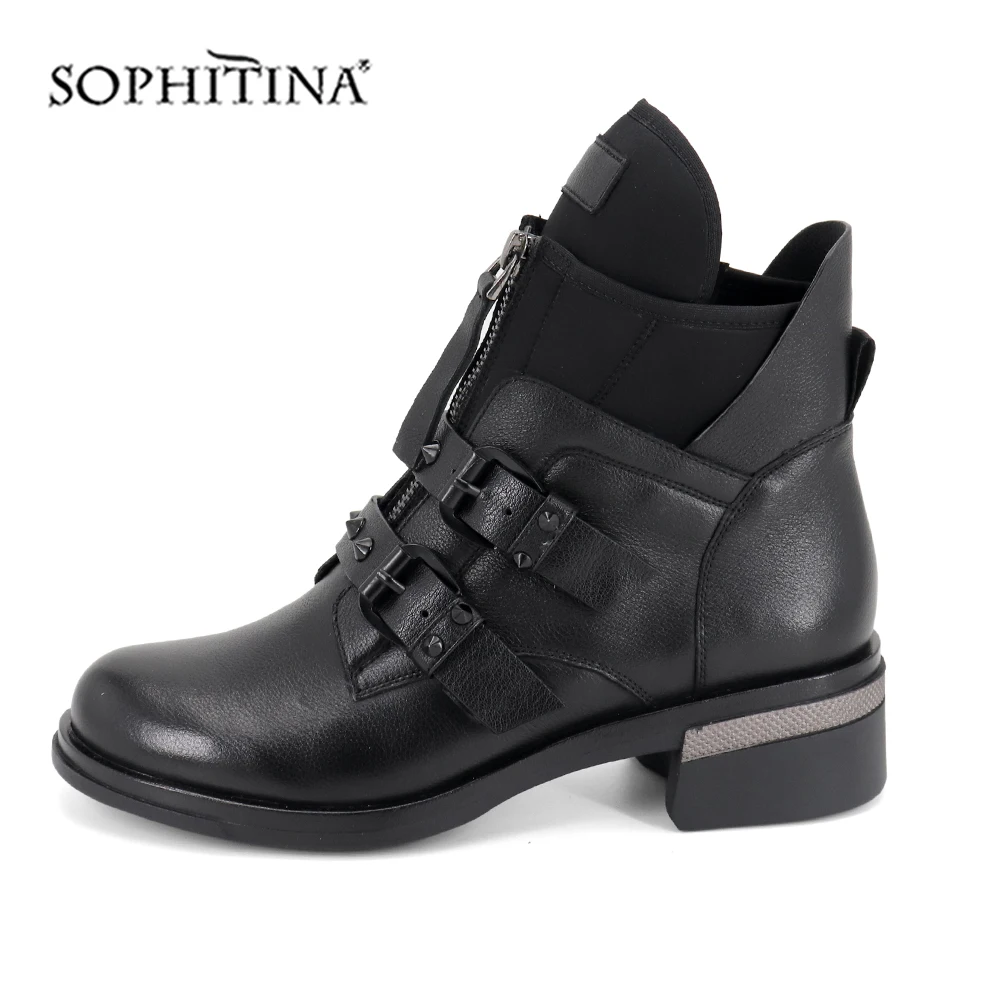 SOPHITINA/модные ботинки с пряжкой; Специальный дизайн; удобная обувь ручной работы из коровьей кожи с круглым носком; женские ботильоны; PC391