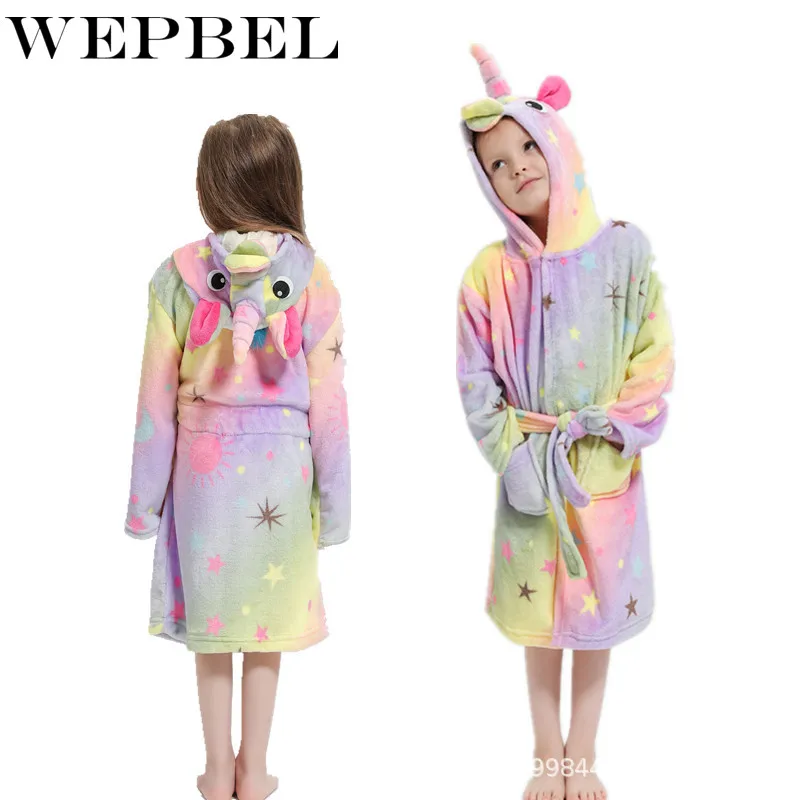 WEPBEL/Зимний Теплый детский банный халат с изображением животных; полотенце с единорогом; Милые банные халаты для детей; фланелевые пижамы; халаты для мальчиков и девочек