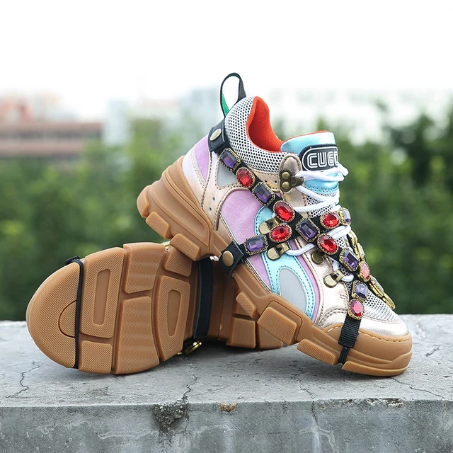 $US $37.80 Rhinestone Shoes Women Platform Sneakers White zapatos de mujer Brand Crystals Ladies Chunky footwa