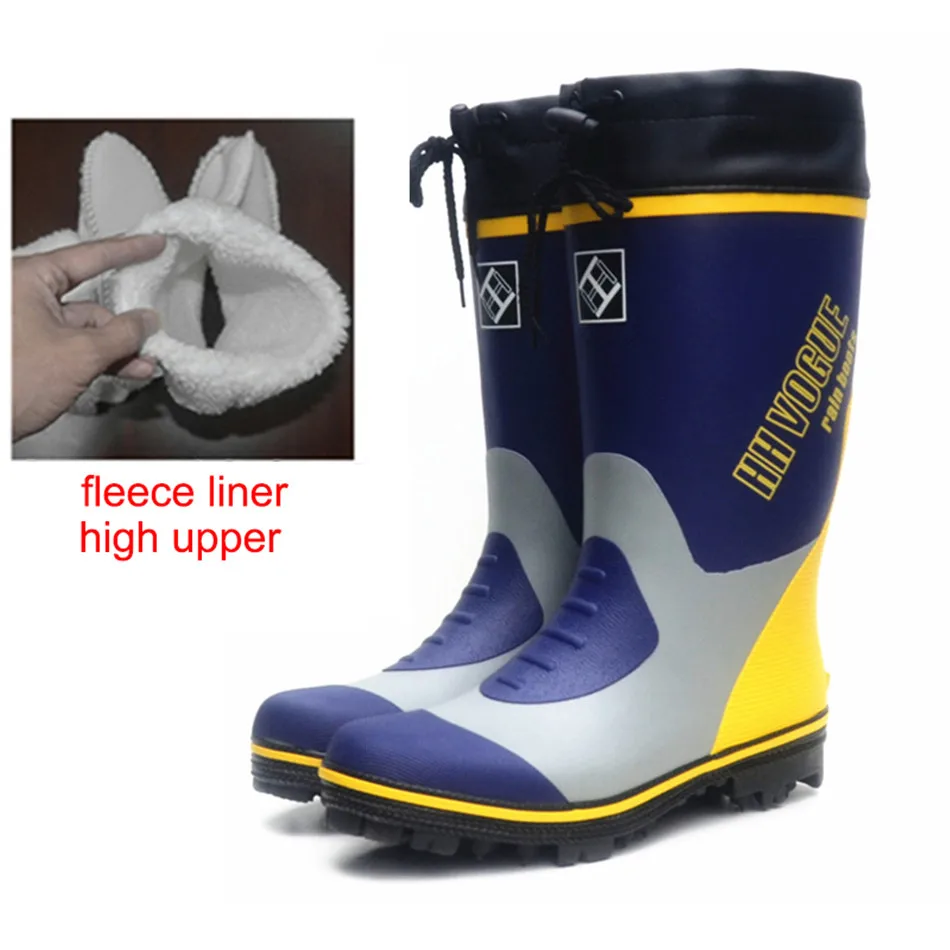 High Upper Rubber Rain Boots Men's Fleece Liner Warm Fishing Waterproof