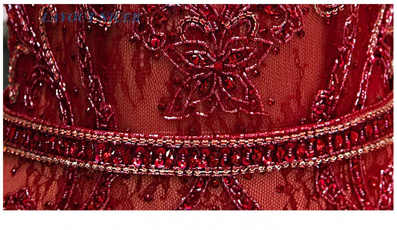 Шикарное Бисероплетение V шеи кружевное с открытой спиной фасона "Русалка" Вечерние платья с коротким рукавом бургундское женское вечернее платье развертки Поезд платье для выпускного вечера