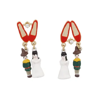 

Personality new enamel glaze cartoon character jewelry female biscuit men groom bride pendant 925 silver needle earrings