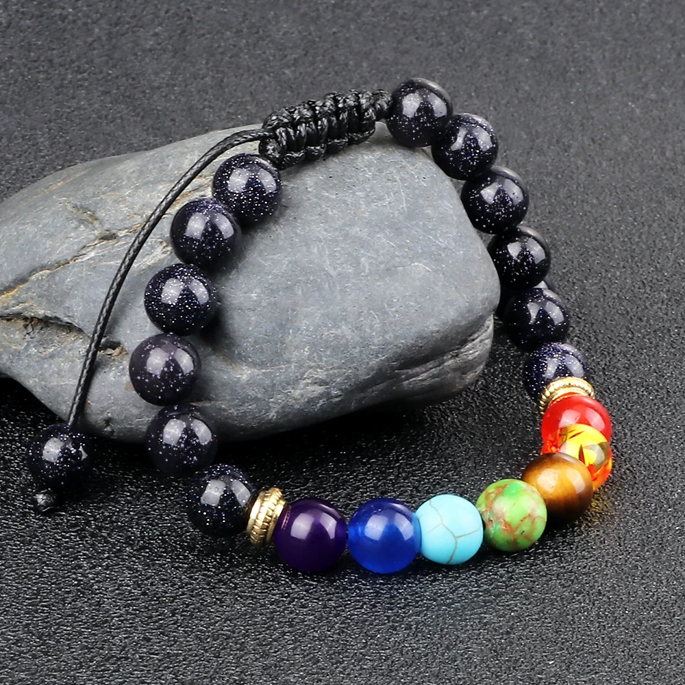 Bracciale con pietre naturali 7 chakra ed ematite, 8 mm