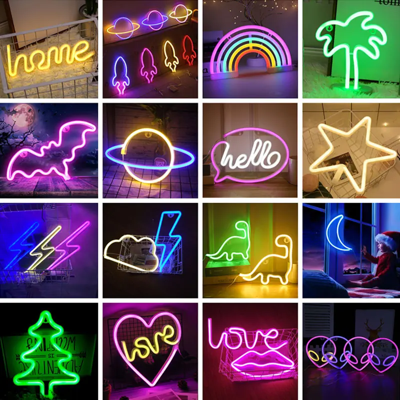 99 Стили светодиодный неоновый светильник Hello Wall Art знак Спальня украшения Радуга