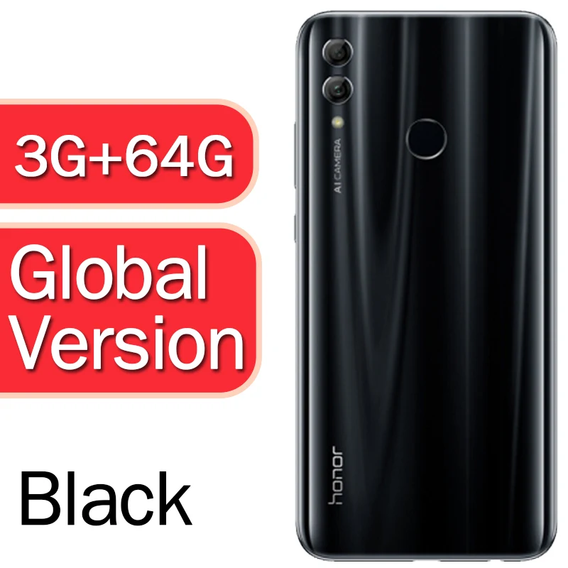 Honor 10 Lite глобальная версия смартфона EMUI 9,0 полный экран 6,2" FHD 2340X1080 передний AI 24MP задний 13 МП - Цвет: 3g64g black