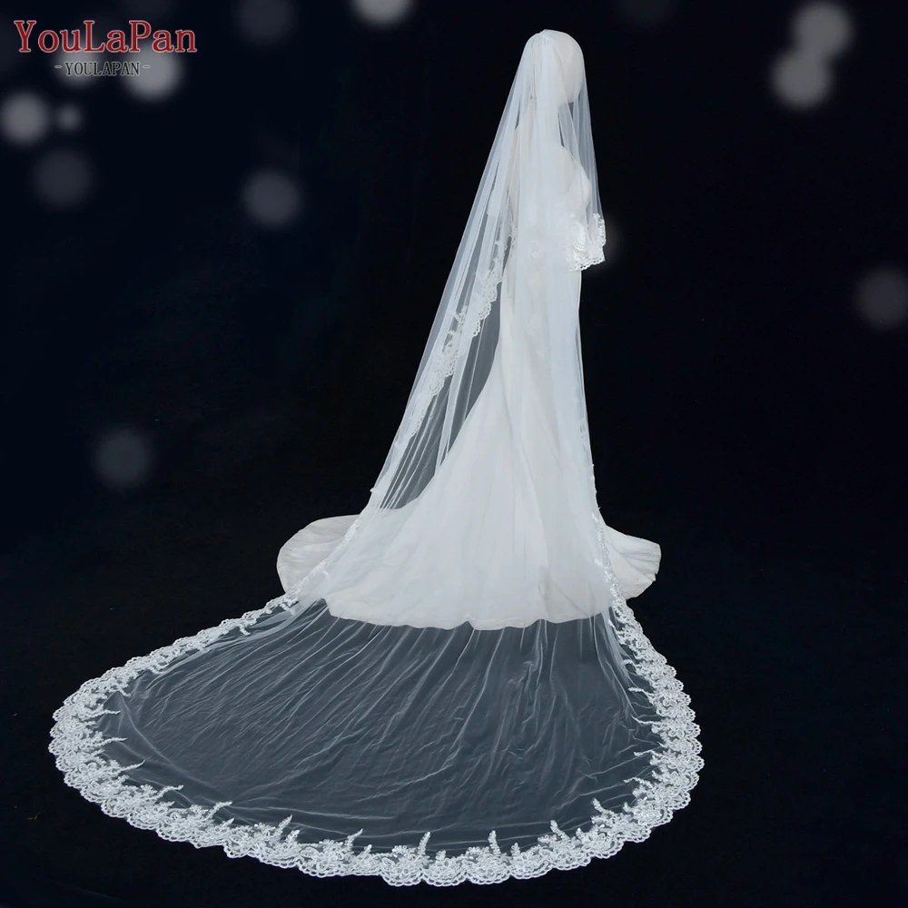 

YouLaPan V105 3 Meter Cathedral Wedding Veils Long Lace Edge Two Layers Bridal Veil with Comb Luxurious Wedding Accessories