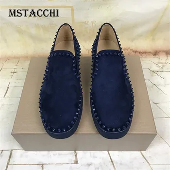 

MStacchi Cow Suede Male Casual Shoes Elegant Solid Color Rivet Round Toe Slip-on Breathable Non-Slip Wearproof Men Walking Shoes