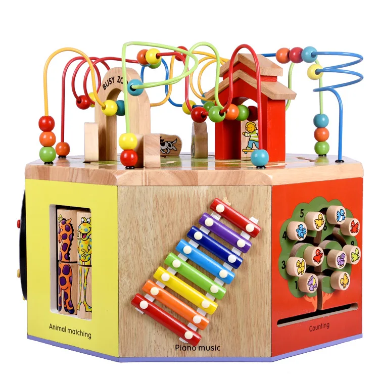 Children Wooden Extra Large Multi-functional Large Bead-stringing Toy Wood Treasure Chest Beaded Bracelet Eight Educational Toy