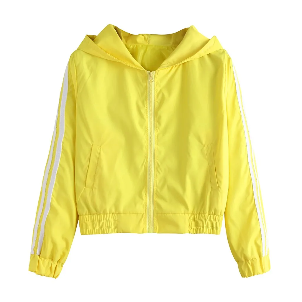 Женские базовые куртки, женские повседневные куртки на молнии с карманами, пальто с длинными рукавами, осенняя куртка с капюшоном, однотонная желтая ветровка, куртки# G30 - Цвет: Цвет: желтый