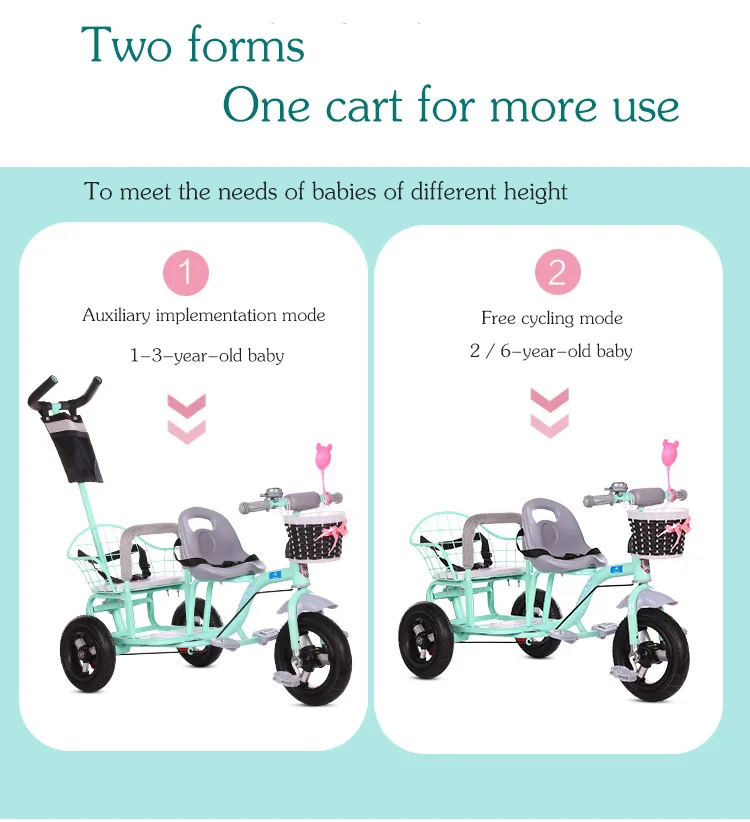 Baby Stroller Child Double Tricycle Bicycle Baby Twin Stroller Baby Twins 0-3Y 4-6Y Lightweight and Versatile