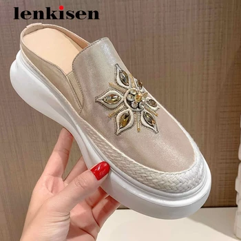 

Lenkisen leisure sheep leather flowers sweet maiden thick bottom wedges vulcanized shoes slip on young lady summer sneaker L95