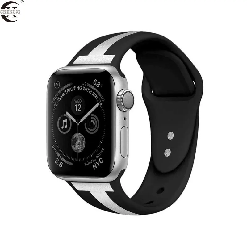 Ремешок для Apple Watch series 5 4 3 2 1 силиконовый ремешок для iWatch цветной мягкий сменный AW адаптер 38 40 42 44 мм аксессуары - Цвет ремешка: Black silver