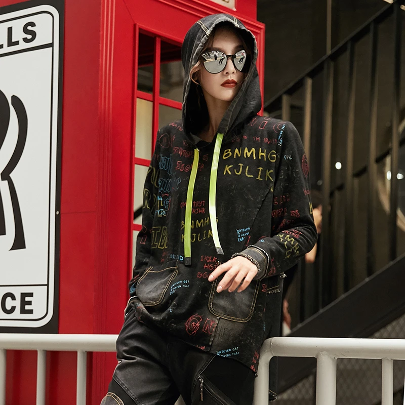 Max LuLu корейская модная брендовая Женская одежда в стиле панк из джинсовой ткани женские толстовки с капюшоном осенние винтажные толстовки оверсайз с принтом