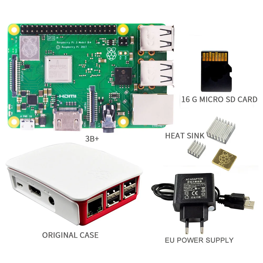 Online 2018 neue original Raspberry Pi 3 Modell B + kit 16G SD karte + Original Case + 5V  2.5A EU UNS Netzteil mit kabel + Kühlkörper