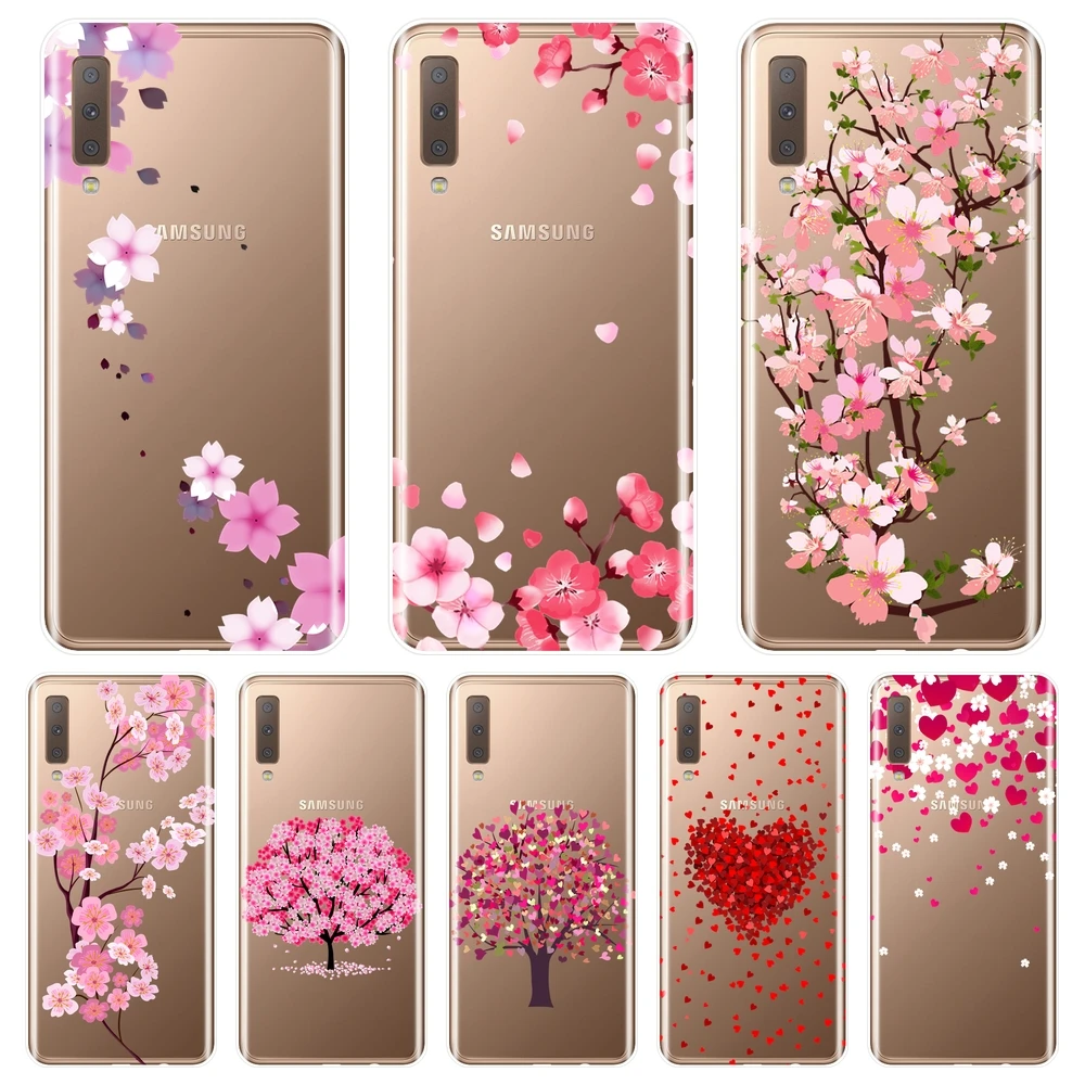 

Phone Case For Samsung Galaxy A6 A8 Plus 2018 A5 A7 Soft Silicone Flower Heart Pink Back Cover For Samsung A3 A5 A7 2016 2017