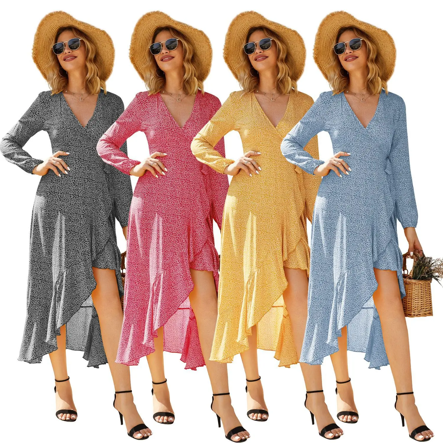 Женское асимметричное платье с цветочным принтом повседневное свободное