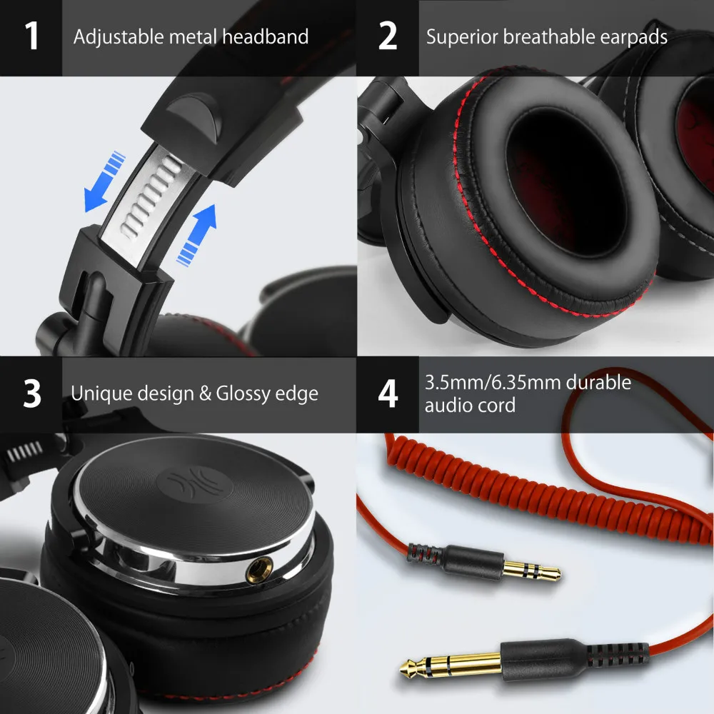 Oneodio-Studio Pro DJ 헤드폰 오버 이어 50mm 드라이버 하이파이 유선 헤드셋, 전문 모니터 DJ 헤드폰 (마이크 포함)