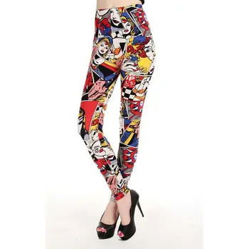 

Women Milk Fiber Skinny Leggings Cartoon Anime Figures Print Pencil Pants Tights
