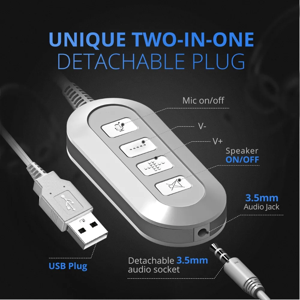 Mpow Wired Headphone USB3.5mm Plug Noise Reduction Flexiable Microphone Headset For Skype Call Center Game Windows 10 Mac PC (2)