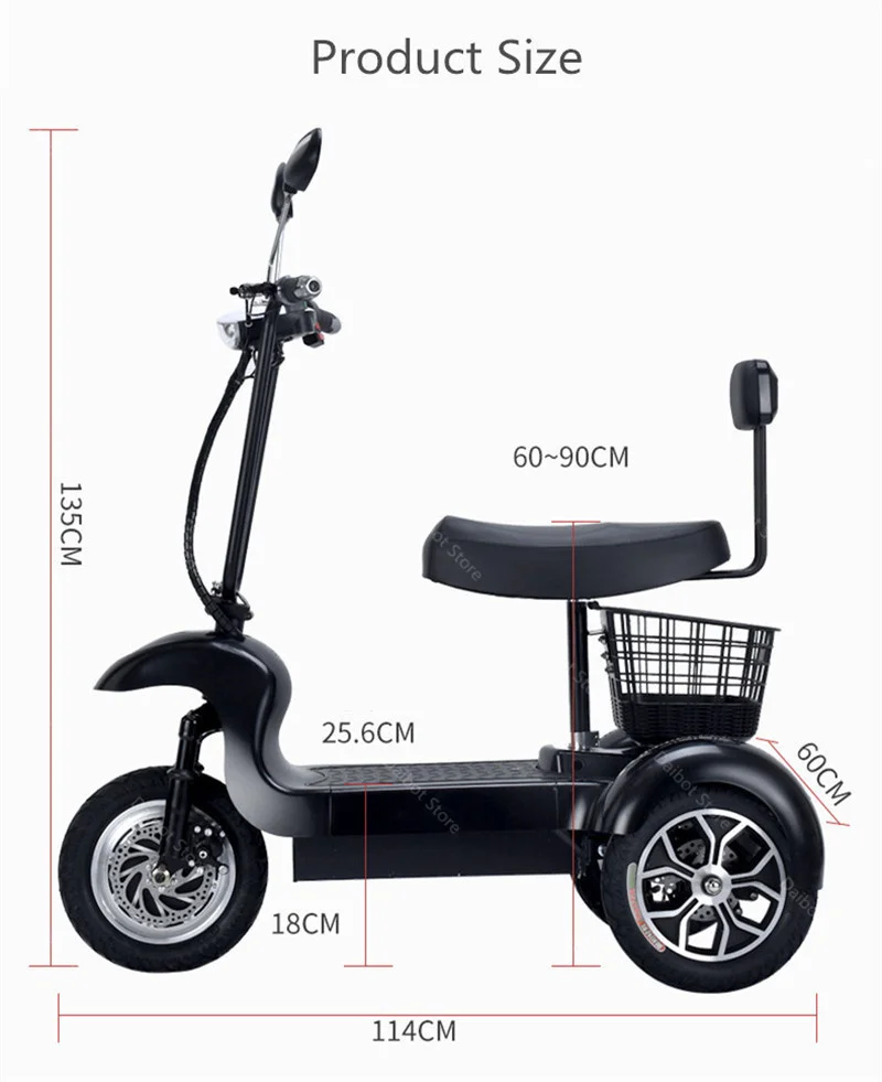 DB Electric Skateboard Scooter Three Wheels Electric Bicycles 12 Inch 500W 48V Range 45KM Electric Scooter Bike For Disabled (31)