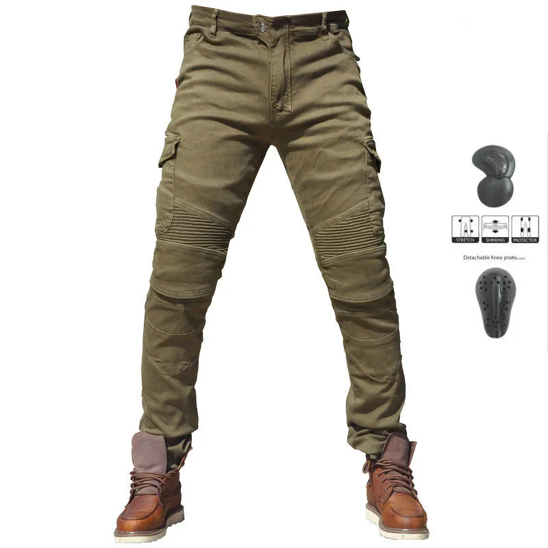 Новинка, джинсы KOMINE UBS06, для отдыха, для мотоцикла, мужские джинсы для улицы, для бездорожья/велосипедные штаны с более мягкой защитой, Экипировка для мужчин - Цвет: army green A