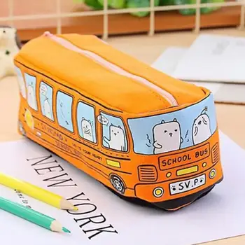 

Student Pencil Bag Stationery Cartoon Bus Shape Canvas 19*6.5cm Pencil Case Stationery Storage Bag D15