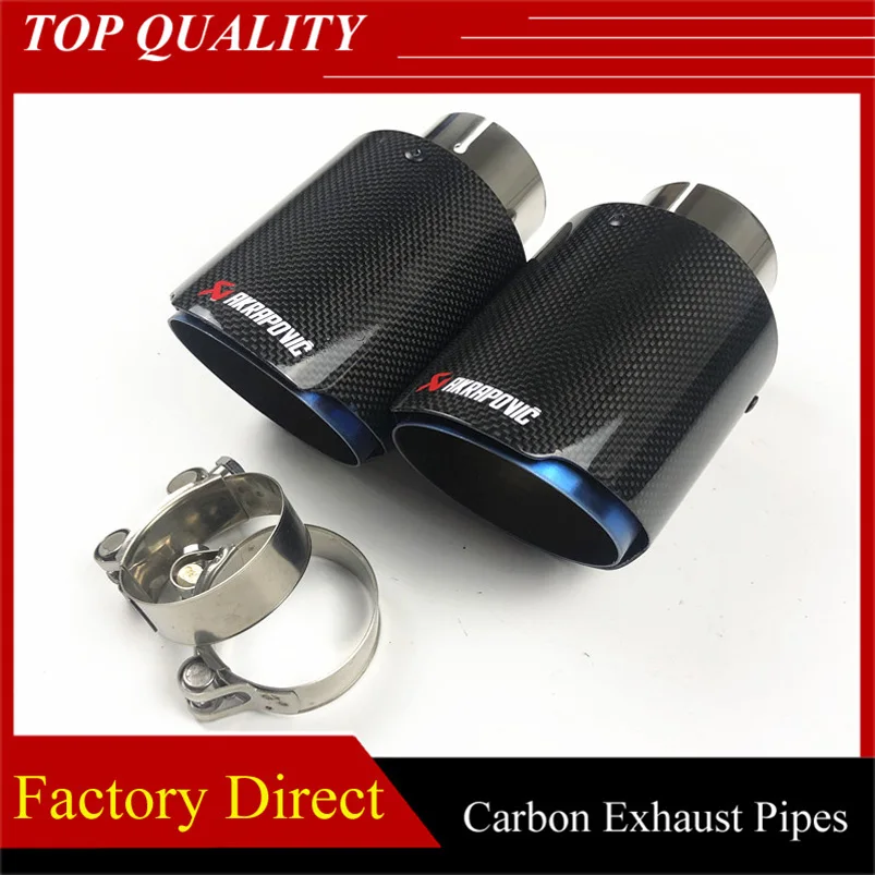 

1 pair Carbon fiber Exhaust tip Universal Car Akrapovic Blue Burnt muffler pipes Tail Car Exhaust Muffler Tips Nozzles Tail