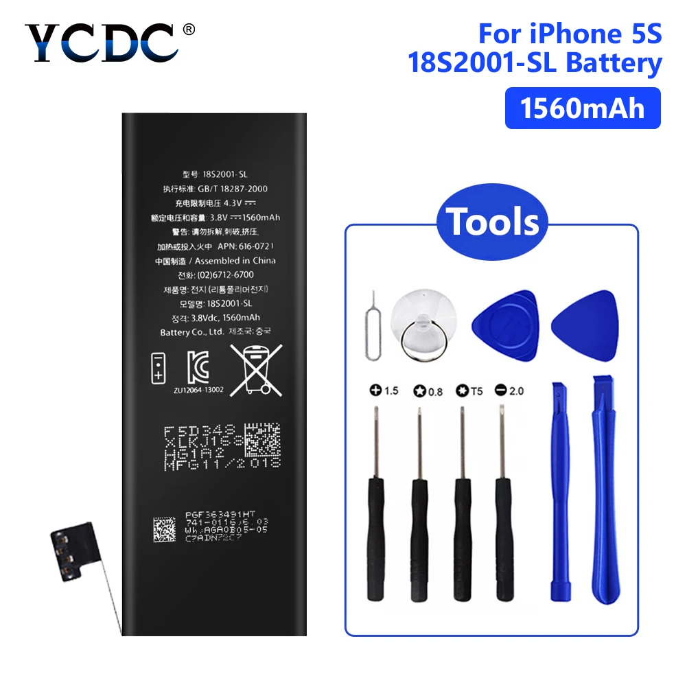 For iPhone 5S YCDC, 3,8 в, 1560 мА/ч, литий-полимерный аккумулятор для iPhone 5S, 5GS, iPhone 5C, перезаряжаемый аккумулятор для мобильного телефона, батареи, Бесплатные инструменты - Цвет: For iPhone 5S