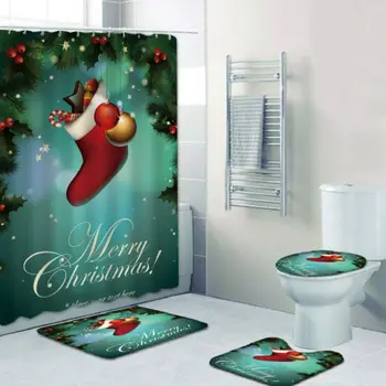 

3D Digital Bathroom Shower Curtain Christmas Printing Holiday Decoration-Elements Bathroom Base Toilet Floor Mats