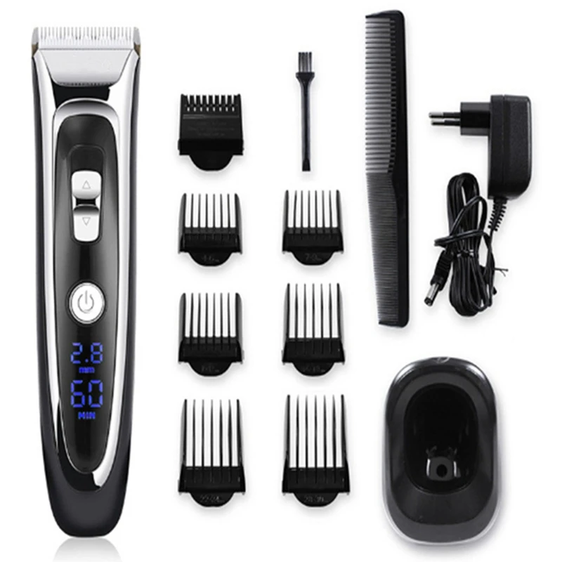 

EU Plug Professional Digital Hair Trimmer Rechargeable Electric Hair Clipper Men's Cordless Haircut Adjustable Blade
