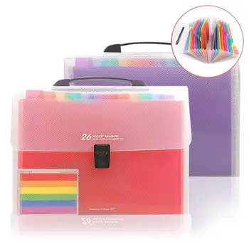 

26 Pockets Expanding File Folder with Cover File Organizer Portable A4 Letter Size File Box Plastic Colored Paper Document Recei