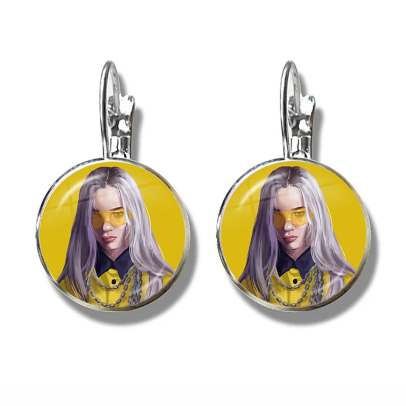 Хип-хоп серьги с музыкальной символикой Billie Eilish Art Picture 16 мм бижутерия со стеклянными кабошонами для женщин девочек музыкальные фанаты подарок - Окраска металла: 9