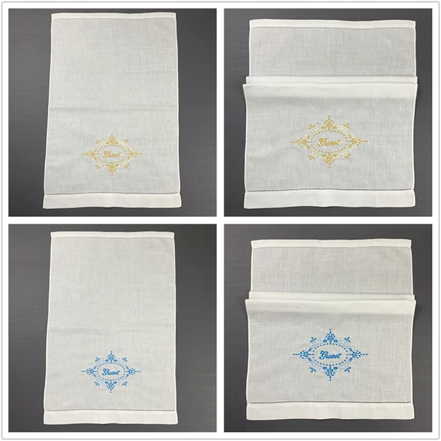 12 Db Otthoni Textil Vendég Törülközők Fehér Vászon Hemstitched Tea Törülköző Kendő Kézi Étel Konyhai Fürdőszoba Hímzés - Image 5